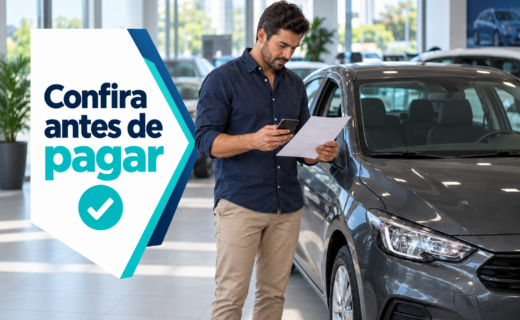 Comprador confere documentos e custos de um carro usado muito barato antes de pagar.