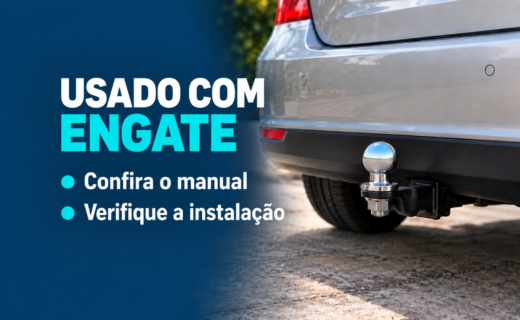 Traseira de carro com engate esférico em capa sobre a conferência do manual e da instalação
