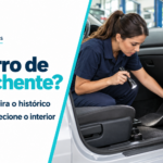 Profissional inspeciona o interior de carro usado para verificar possíveis sinais de umidade
