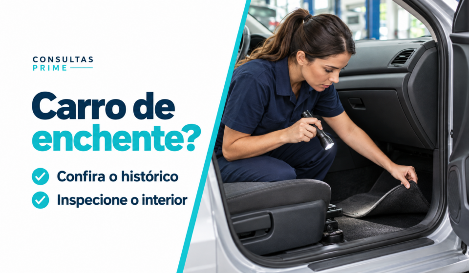 Profissional inspeciona o interior de carro usado para verificar possíveis sinais de umidade