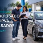 Compradores conferem documentos de carro usado com IPVA atrasado antes de pagar