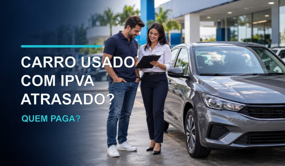 Compradores conferem documentos de carro usado com IPVA atrasado antes de pagar