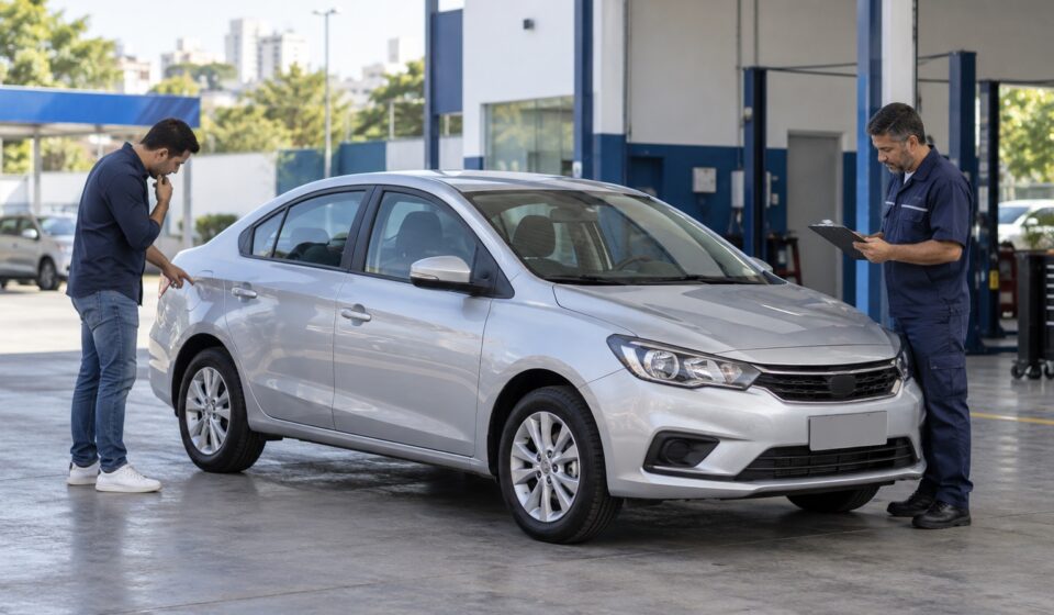 Carro usado de locadora sendo avaliado antes da compra