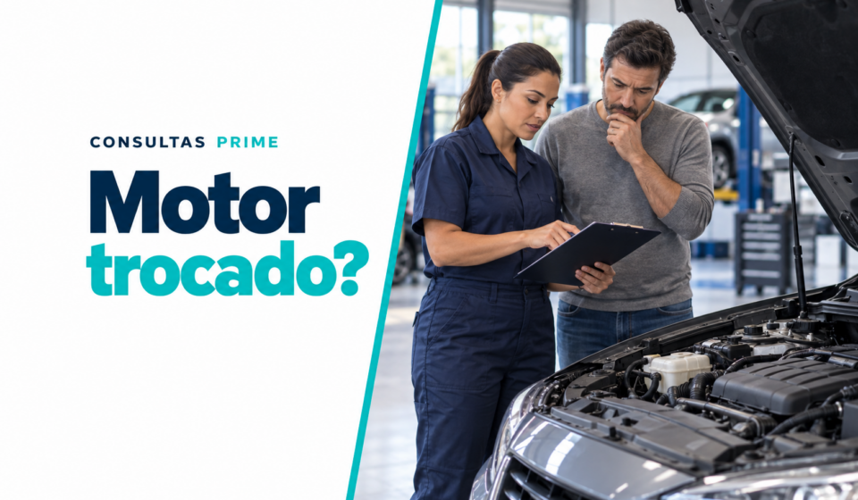 Profissional e comprador conferem documentos e compartimento do motor de carro usado