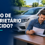Comprador confere documentos de carro usado com familiar diante do veículo