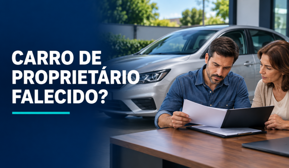 Comprador confere documentos de carro usado com familiar diante do veículo