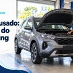 SUV usado genérico com capô aberto em inspeção, ao lado da chamada SUV usado: além do ranking